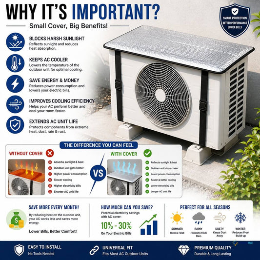 Reflective AC cover protecting outdoor unit from heat