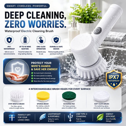 Waterproof electric cleaning brush with four interchangeable heads