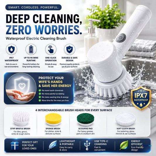 Waterproof electric cleaning brush with four interchangeable heads