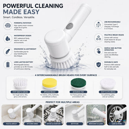 Cordless electric cleaning brush with powerful rotating head