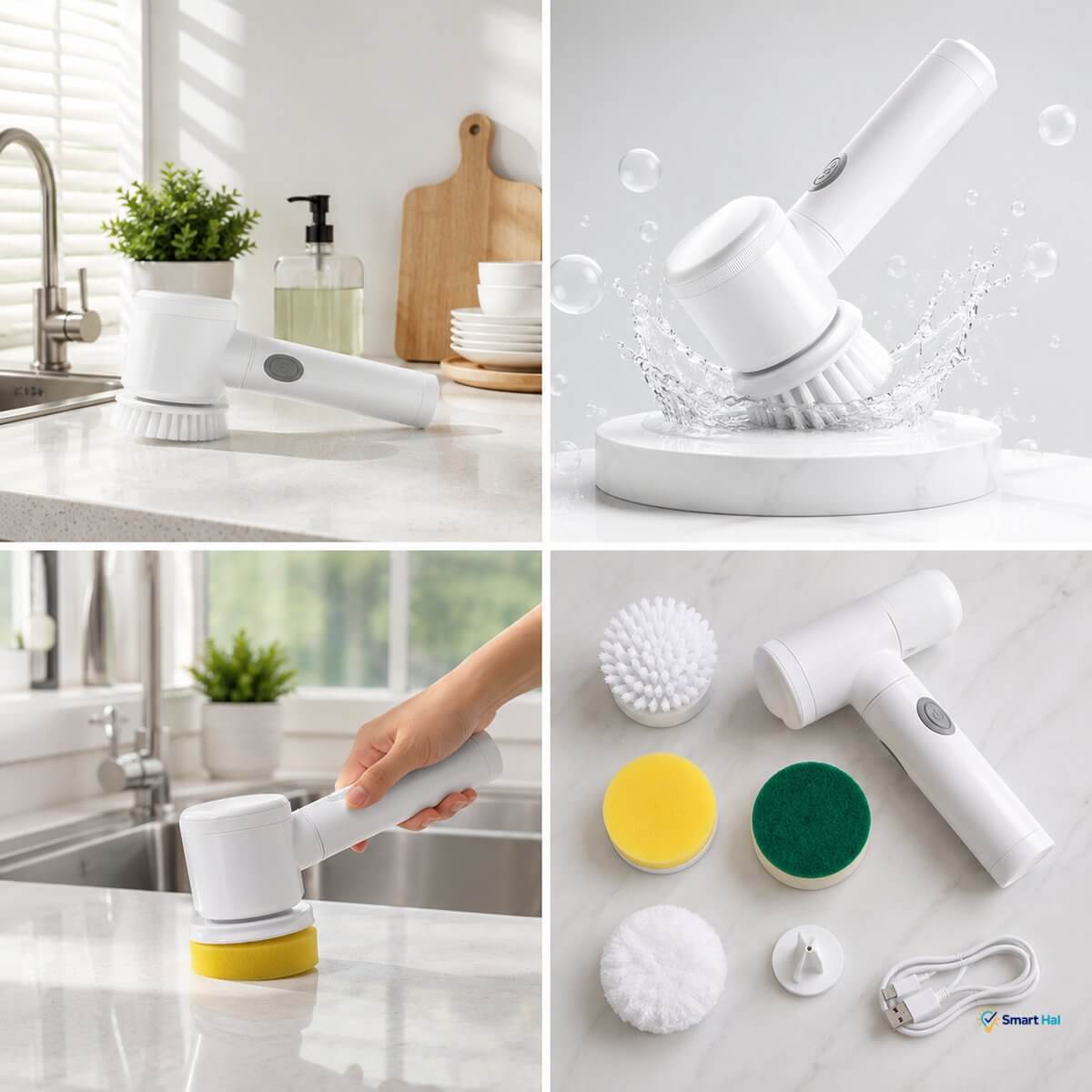 Electric cleaning brush with interchangeable heads for multiple surfaces