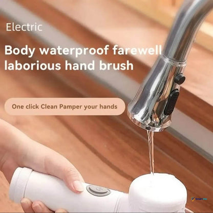 Electric cleaning brush used on kitchen and bathroom surfaces