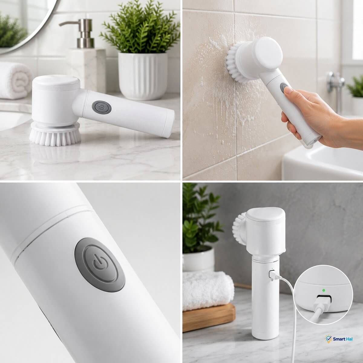 Electric cleaning brush with power button and charging port