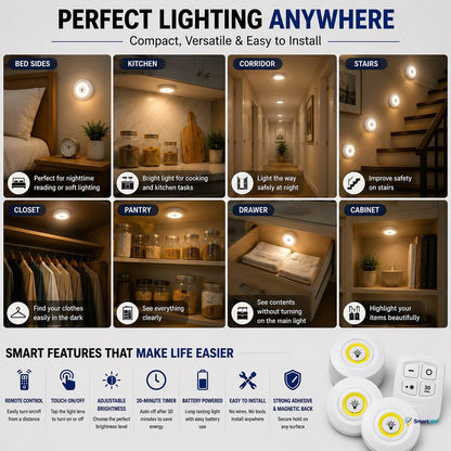 Perfect Lighting Anywhere (Ideal Applications)
 * Bed Sides: Perfect for nighttime reading or soft lighting.
 * Kitchen: Bright light for cooking and kitchen tasks.
 * Corridor: Light the way safely at night.
 * Stairs: Improve safety on stairs in the dark.
 * Closet: Find your clothes easily in the dark.
 * Pantry: See everything clearly.
 * Drawer: See contents without turning on the main light.
 * Cabinet: Highlight your items beautifully.