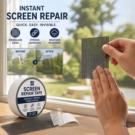Self-adhesive screen repair tape for window mesh
