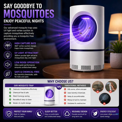 Comparison infographic showing why to choose the mosquito trap over traditional methods
