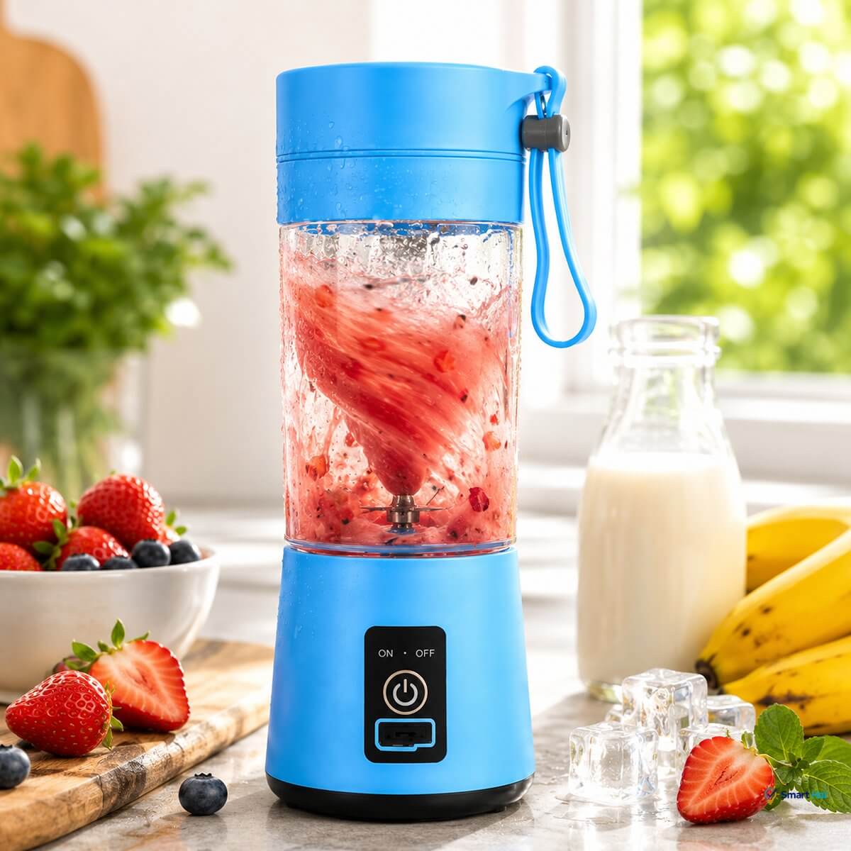 Portable rechargeable blender with fresh fruit