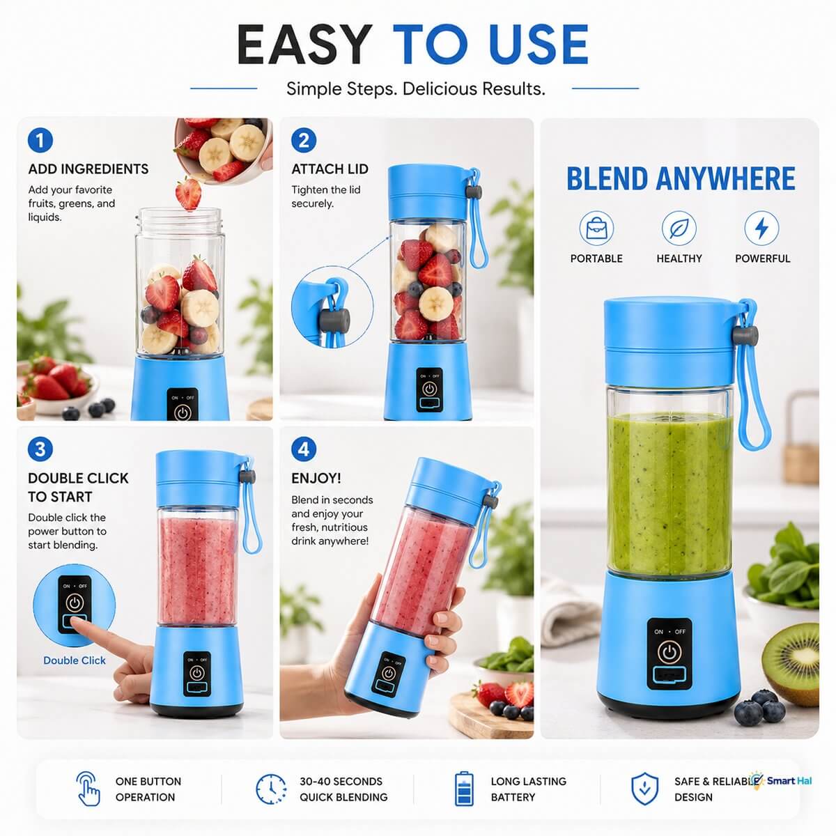 Portable blender four-step usage guide