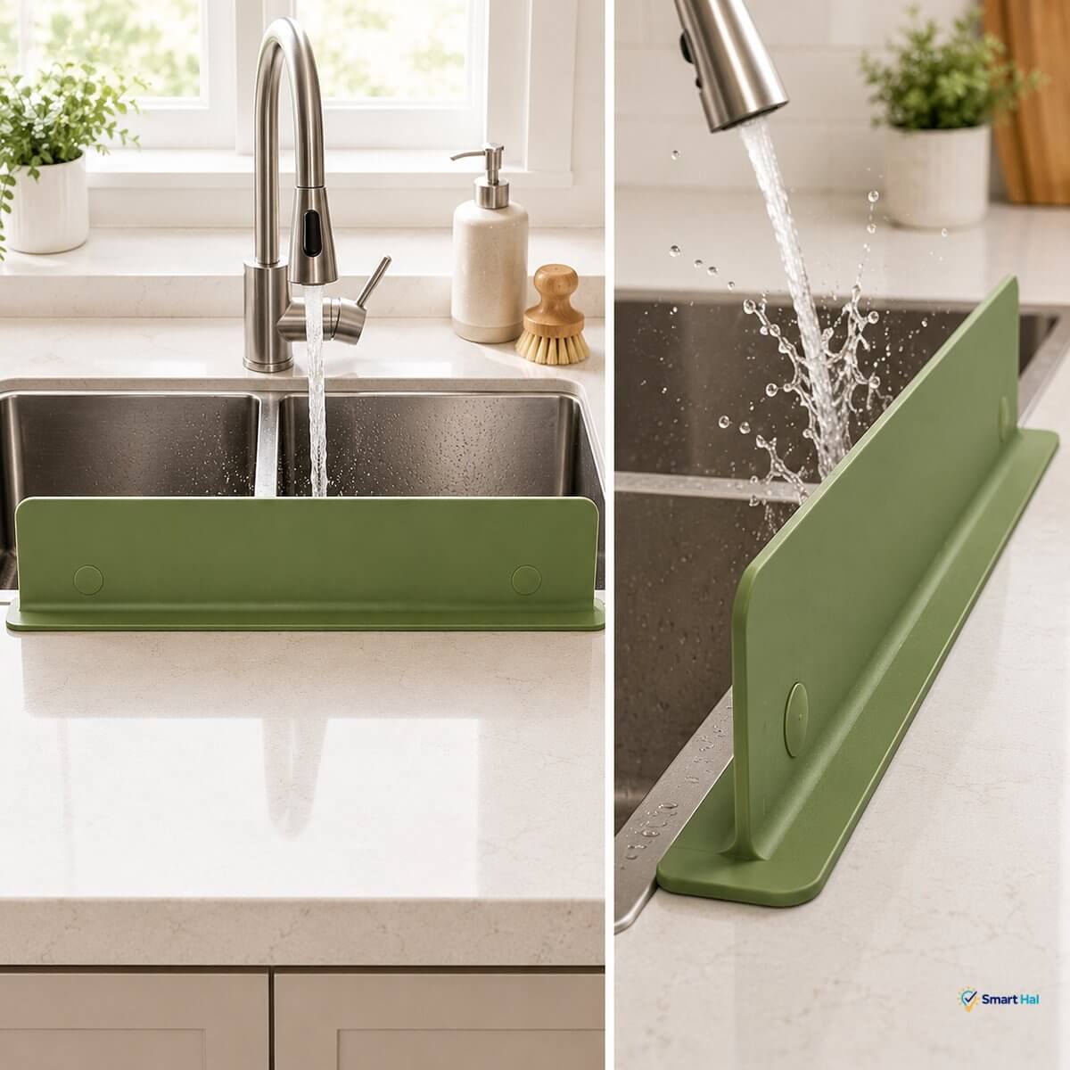 Prevents Splashing: Stops water from splashing onto your clothes or kitchen counters while washing dishes, pots, and pans.