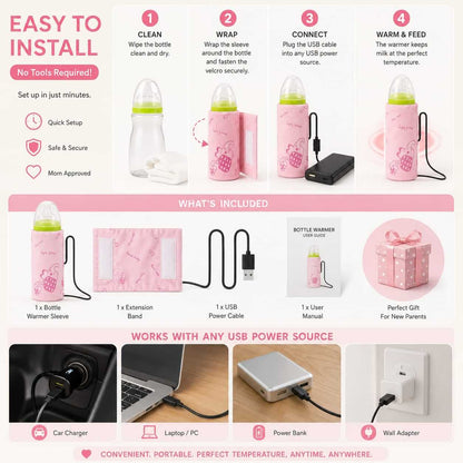 How to use USB bottle warmer sleeve in 4 steps - wrap, connect, warm and feed