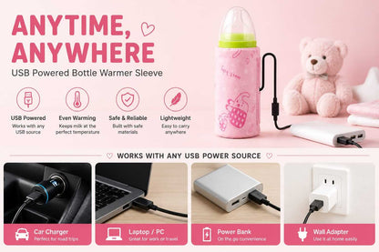 USB powered bottle warmer sleeve working with portable power bank