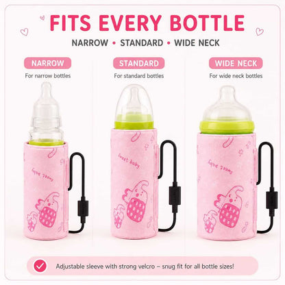 USB bottle warmer sleeve fitting narrow, standard and wide neck baby bottles