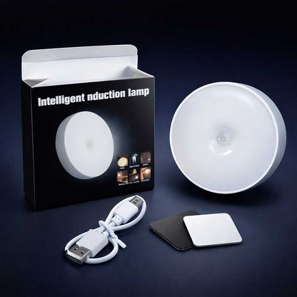 Motion sensor LED night light unboxing with USB cable and magnetic mounting plate