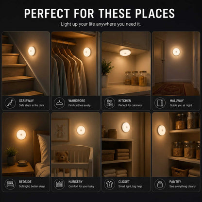 Motion sensor night light use cases - stairway, wardrobe, kitchen, hallway, bedside, nursery